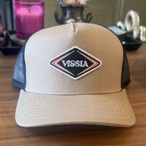 VISSLA Tan and Black Logo Trucker Cap